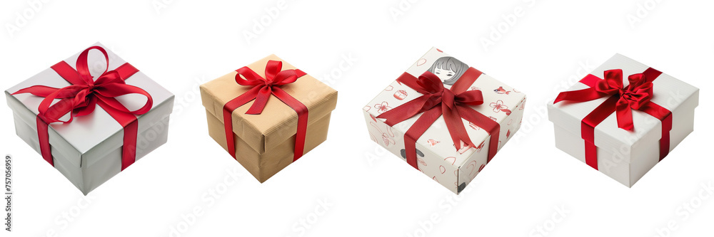 Set of a gift box with red ribbon isolated on a Transparent Background Set of a gift box with red ribbon isolated on a Transparent Background