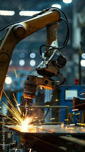 Modern machinery closeup working in metal factory warehouse on conveyor belt