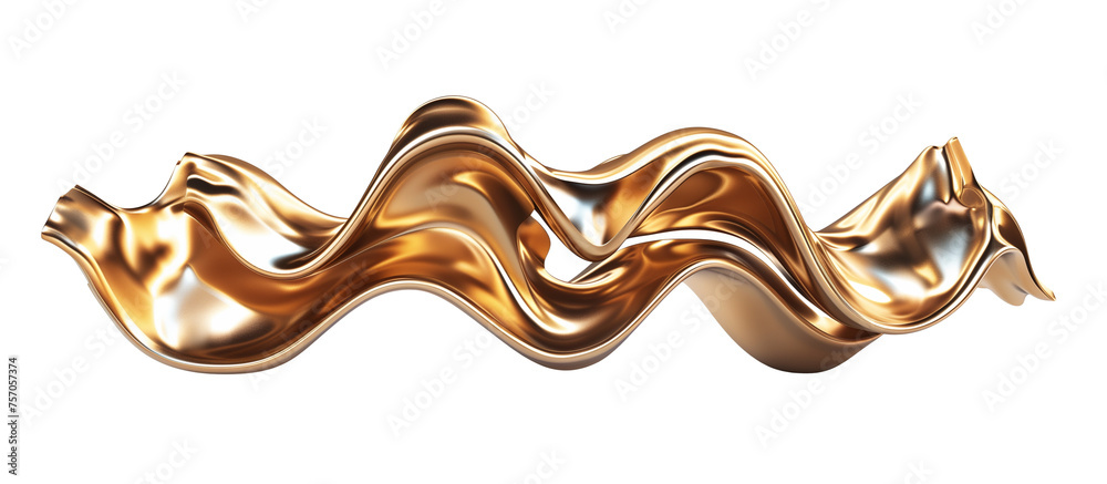 Abstract 3d realistic golden metal shape flowing isolated on transparent background Abstract 3d realistic golden metal shape flowing isolated on transparent background