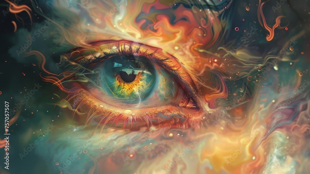 image of an eyes psychedelic art. - obrazy, fototapety, plakaty 