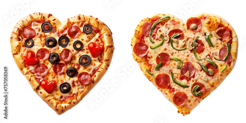 set of heart shape pizza isolated on transparent background