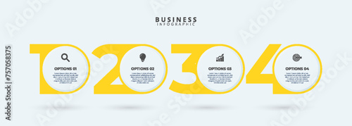 Design template for vector infographic labels with icons and 4 options or steps. Suitable for process diagrams, presentations, workflow layouts, banners, flow charts, and infographics.