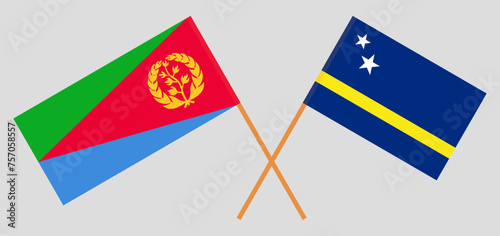 Crossed flags of Eritrea and Country of Curacao. Official colors. Correct proportion