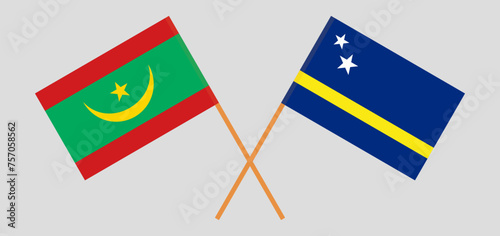 Crossed flags of Mauritania and Country of Curacao. Official colors. Correct proportion