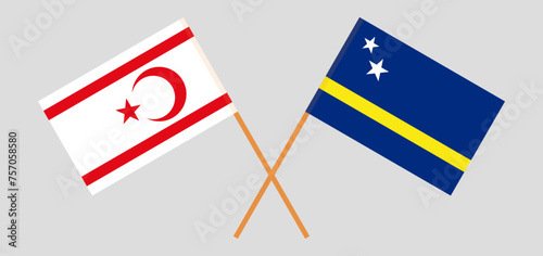 Crossed flags of Northern Cyprus and Country of Curacao. Official colors. Correct proportion