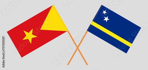 Crossed flags of Tigray and Country of Curacao. Official colors. Correct proportion