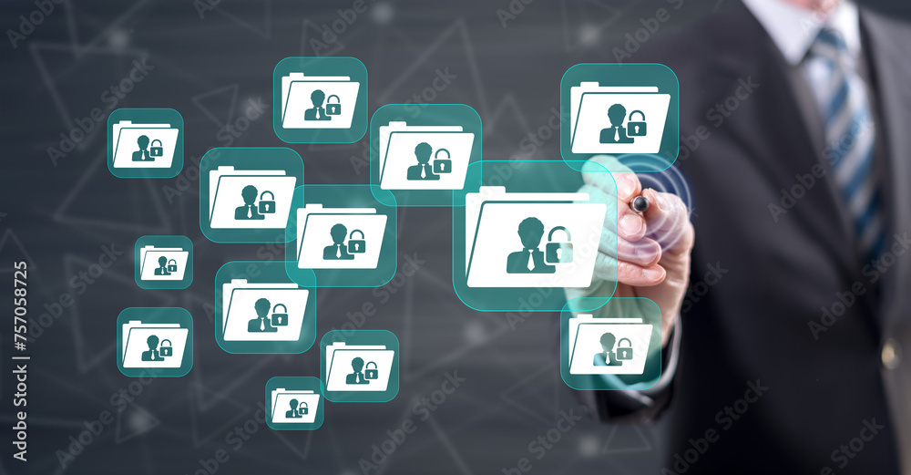 Man touching a personal data security concept Man touching a personal data security concept