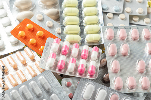 Variety of medicines and drugs.Medicine and healthcare concept. photo