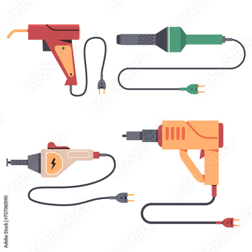 Plastic welding machines vector cartoon set isolated on a white background.