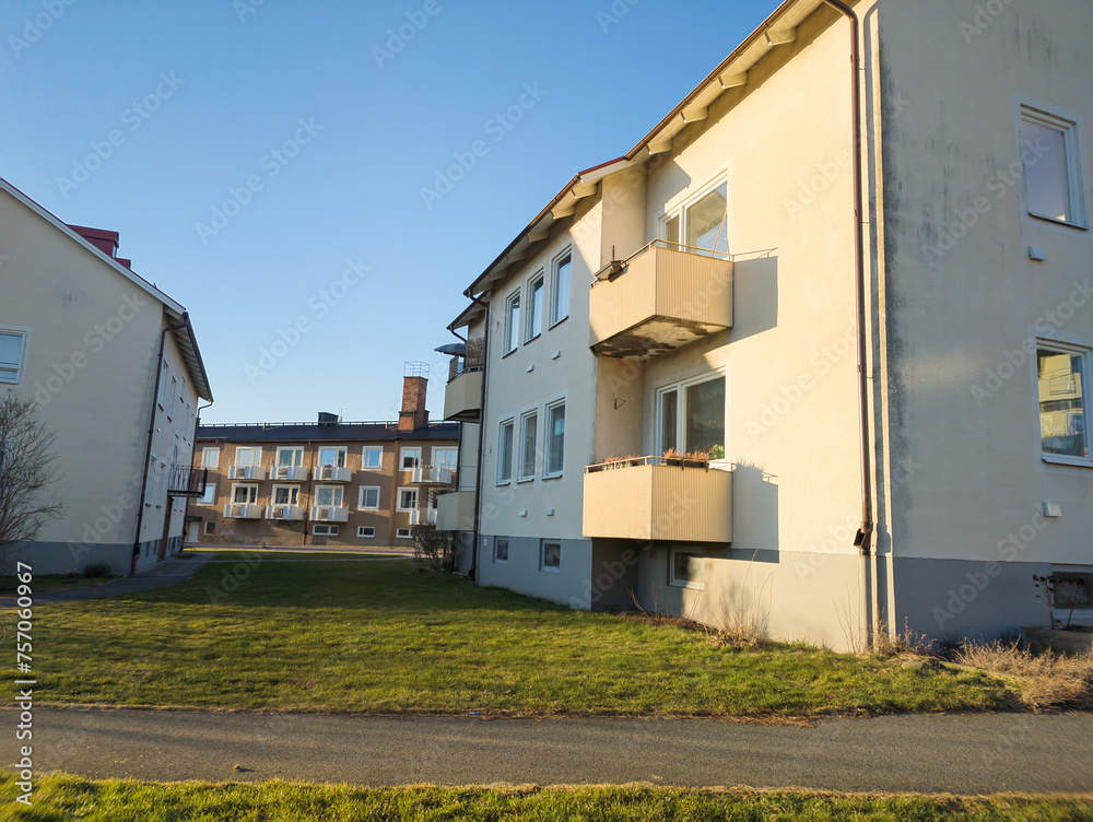 Cozy low-rise residential buildings, European architecture. Quiet and comfortable residential area in a little town. Cozy low-rise residential buildings, European architecture. Quiet and comfortable residential area in a little town.