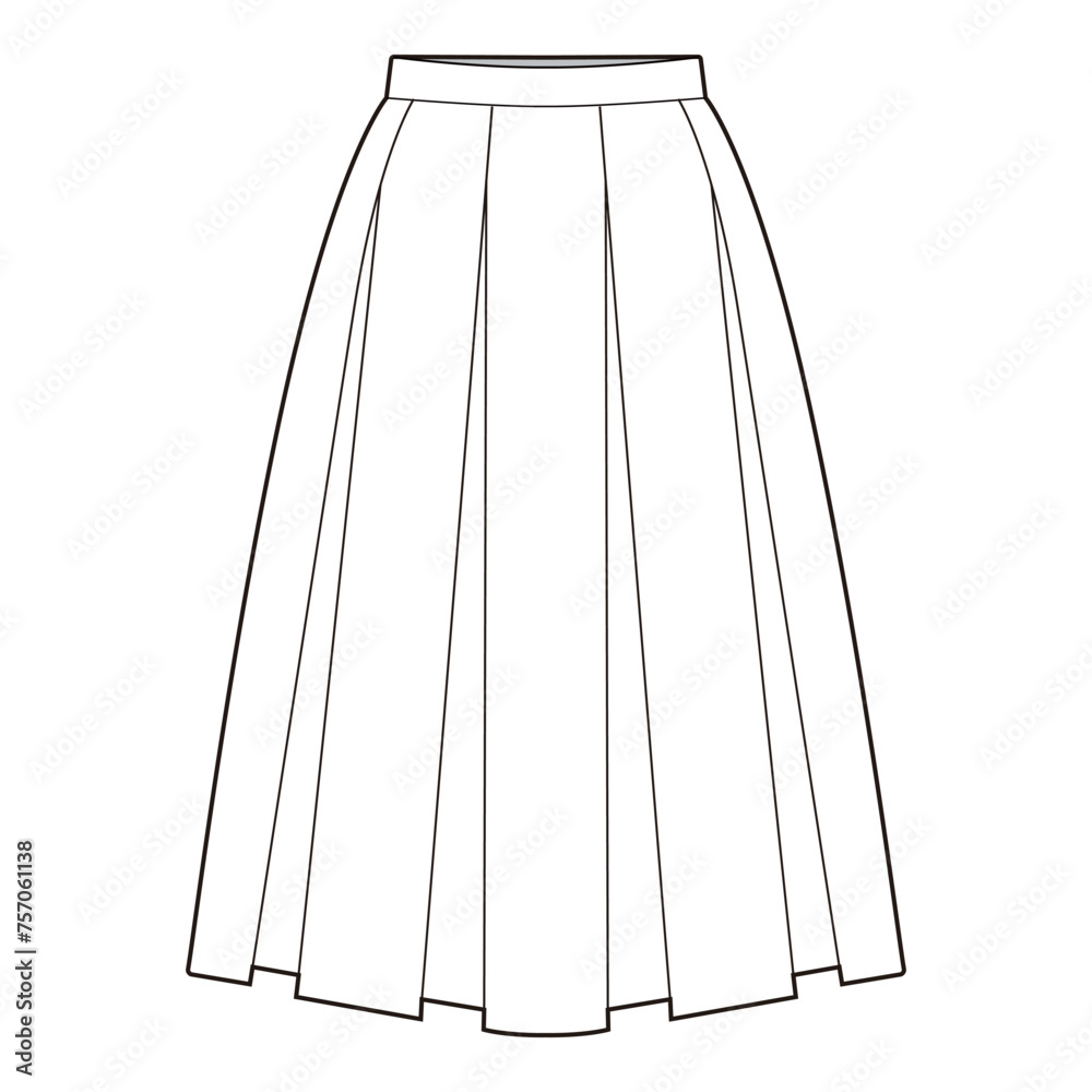 Box Pleats Skirt Flat Sketch Vector Design Illustration