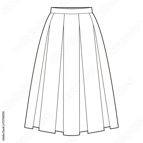 Box Pleats Skirt Flat Sketch Vector Design Illustration