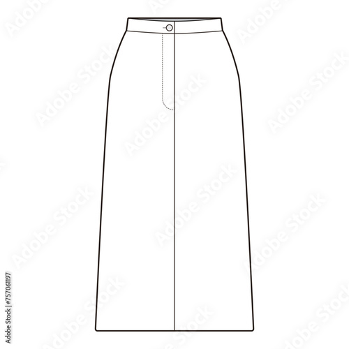 Fly Front Skirt Flat Sketch Vector Design Illustration