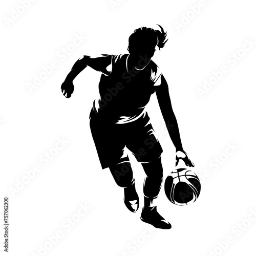 Woman basketball, isolated vector silhouette. Female team sport athlete, front view
