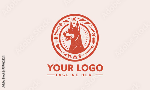 Modern Geometric Doberman Dog Logo on Heraldic Shield Clean Design for Excellent Readability