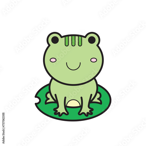Kids drawing Cartoon Vector illustration frog on lotus leaf Isolated on White Background
