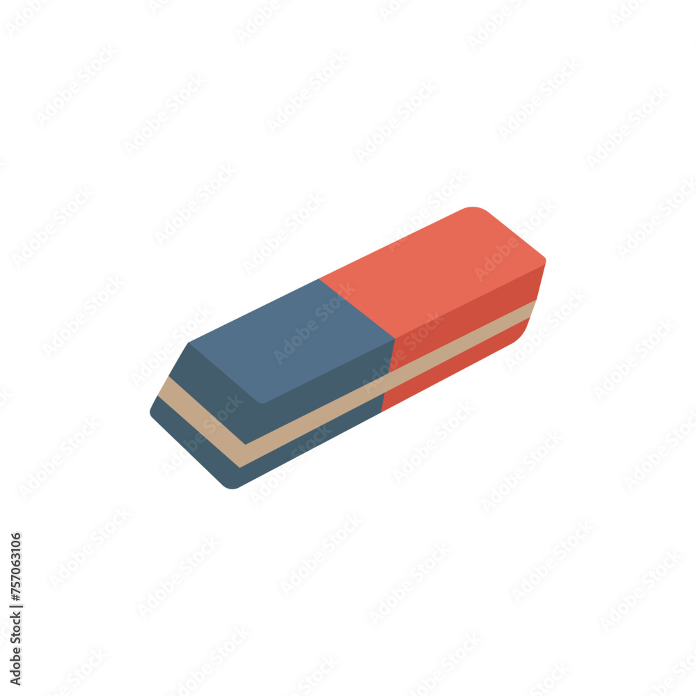 Simple red blue eraser illustration. School supply flat design. Office element - stationery and art school supply. Back to school. Blue red eraser icon - tool for erasing pencil or pen