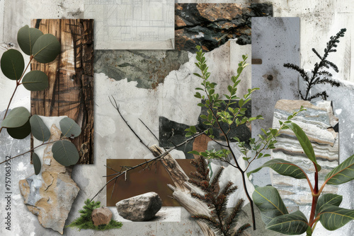 Vintage Botanical Collage with Textures and Natural Elements