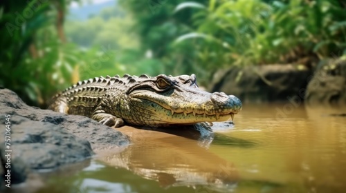 wild crocodile in bank river