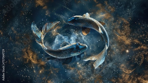Twelve zodiacs concept. Horoscope Pisces zodiac sign. © Oulaphone