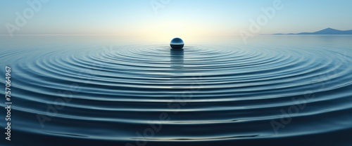 The tranquility of the body of water is momentarily disrupted by the ripple effect created by a lone drop of water, weaving an intricate pattern across its surface.