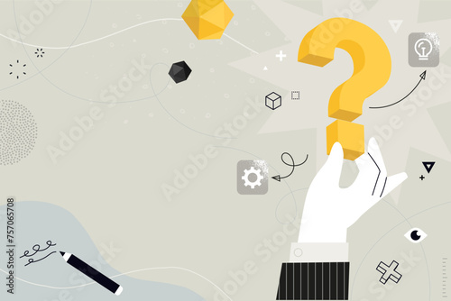 Business concept illustration. Vector illustration of question, help, faq, support, information, know how. Creative concept for web banner, social media banner, business presentation, marketing matern