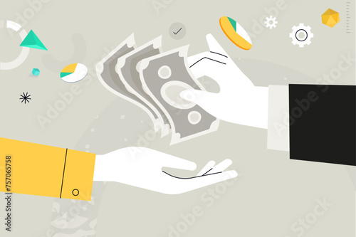 Business concept illustration. Vector illustration of payment, finance, banking, earnings. Creative concept for web banner, social media banner, business presentation, marketing material. 