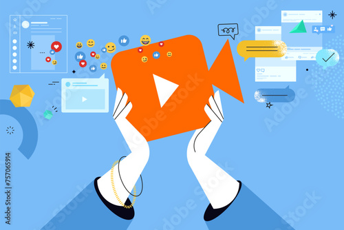 Business concept illustration. Vector illustration of social media, video, movie, streaming, communication, multimedia, gallery. Creative concept for web banner, social media, business, marketing.
