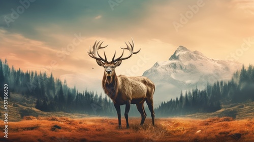 elk standing on the river bank landscape © kucret