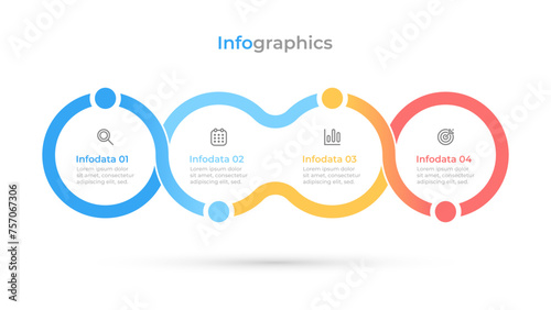 Business infographic template: Embrace the fluidity of interconnected circles with 4 steps and options. Vector illustration.