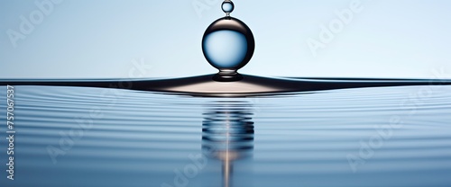 The tranquil surface of the body of water is momentarily disrupted by the gentle touch of a water droplet, causing a mesmerizing ripple effect that radiates outward in all directions