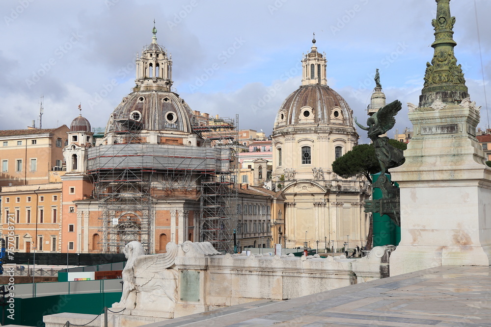 View From the Vittoriano War Memorial with Church Domes in Rome, Italy