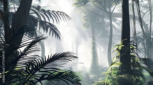 A jungle scene with a stream and a jungle scene.

