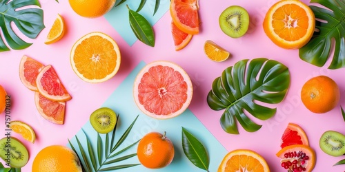 A colorful fruit salad with oranges  kiwis  and grapefruit