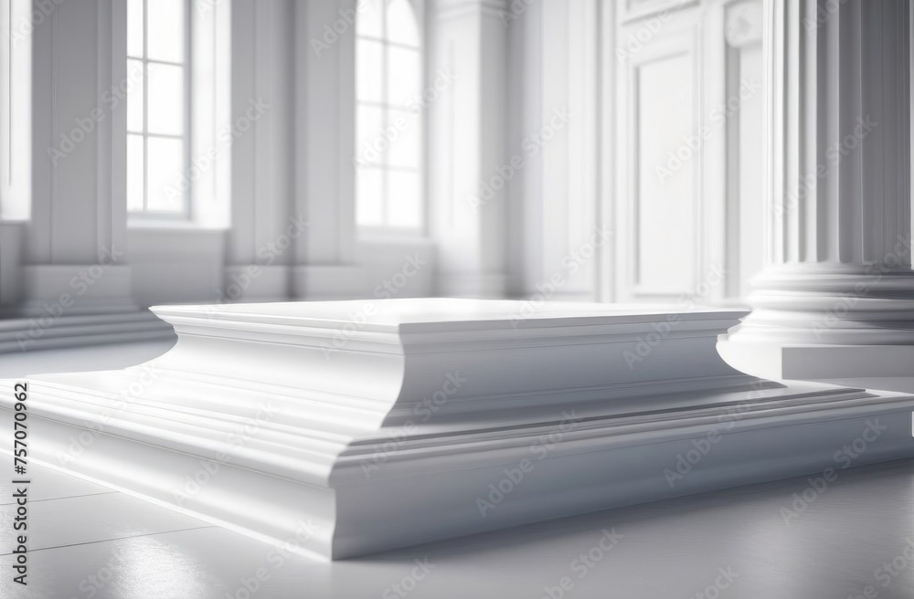 white pedestal. White podium on a gray background. white pedestal. White podium on a gray background.