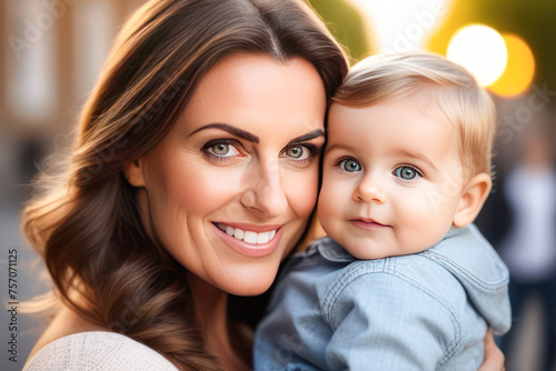 Happy Mother's Day. Mom and her daughter smile and hug. Family vacation and unity. The Joy and Tenderness of Motherhood.