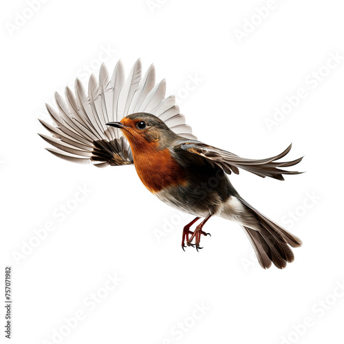Robin in Flight Isolated on White Background