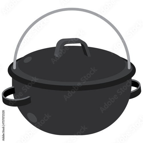 Camping dutch oven vector cartoon illustration isolated on a white background.
