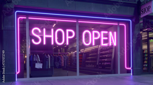 Against a sleek and modern silver backdrop, the neon lights spell out 
