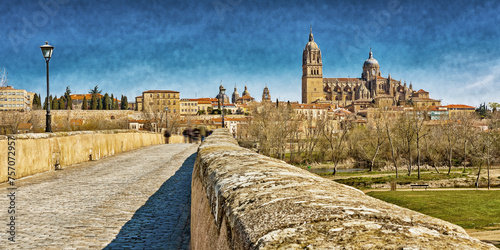 Roman Bridge of Salamanca, Historic Artistic Grouping, Puente Mayor del Tormes, New and Old Cathedral of Salamanca, Salamanca, UNESCO World Heritage Site, Castilla y León, Spain, Europe photo