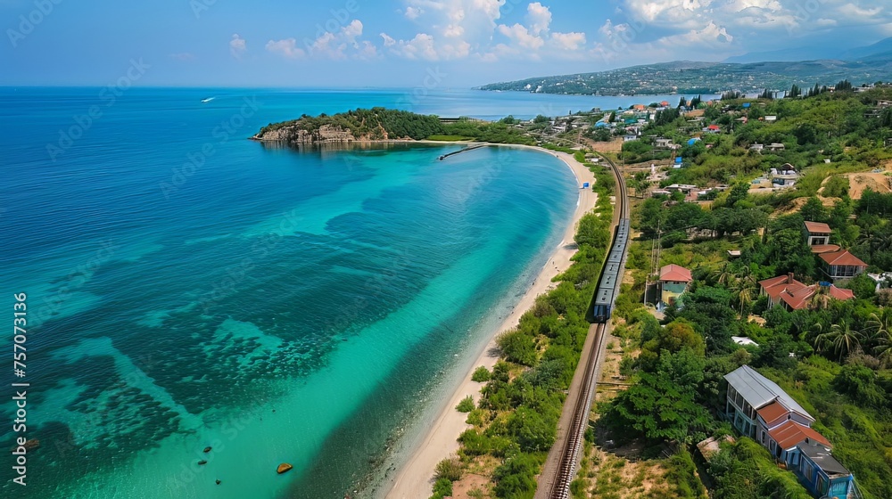 The coastal town nestled beside the train tracks captivates travelers with its white sandy beaches and turquoise sea. 