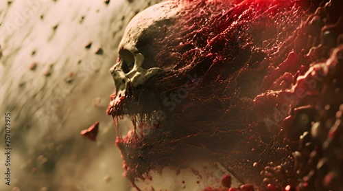 Flesh being ripped off a human skull representing the neverendig tension that tear us apart on daily basis