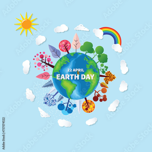 Paper Style  Blue And Green Earth Design For World Environment And Earth Day Concept  photo