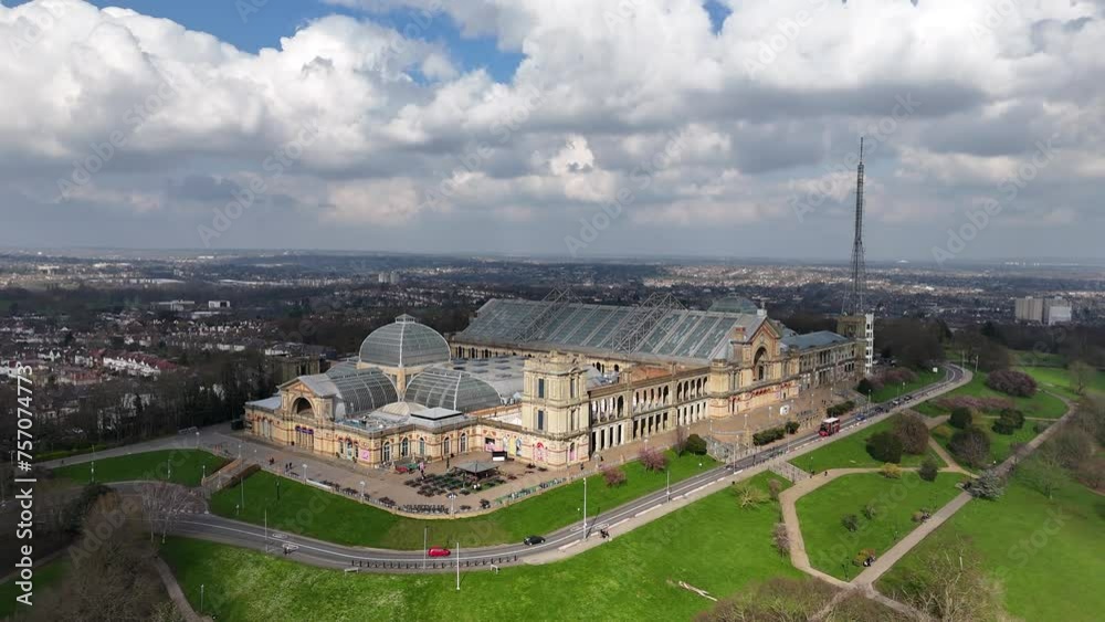 Alexander Palace North London UK drone,aerial panning turn Alexander Palace North London UK drone,aerial panning turn