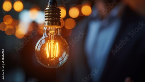 Closeup of a light bulb in the hands of a businessman