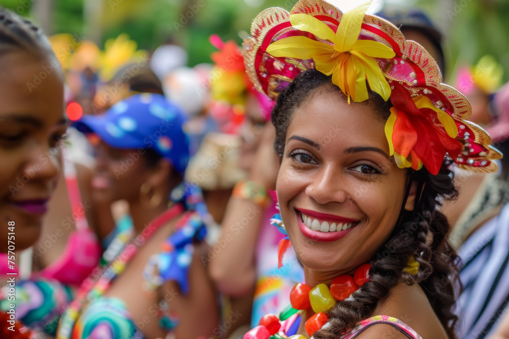 Vibrant Carnival Atmosphere with Joyful Woman Celebrating Vibrant Carnival Atmosphere with Joyful Woman Celebrating