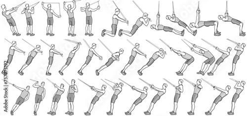 Illustration Fitness Sling Training Arms / Schlingentraining / Beine / Fitness Workout