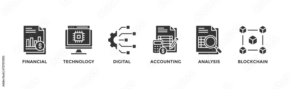 Fintech banner web icon vector illustration concept with icon of financial, technology, digital, accounting, analysis and blockchain Fintech banner web icon vector illustration concept with icon of financial, technology, digital, accounting, analysis and blockchain