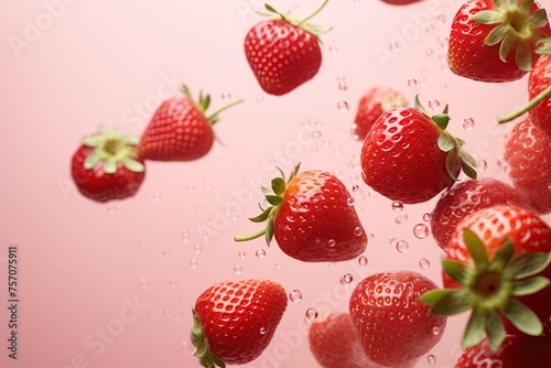 Strawberries falling in splash of water. Ai Generative