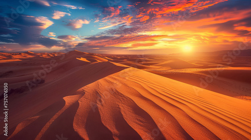 Majestic Desert Sunset: Vivid Skies and Sand Dunes